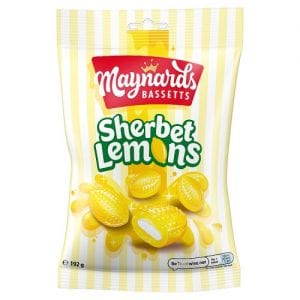 Maynards Bassetts  Sherbet Lemons 192g - Zitronenbonbons mit Brause Kern