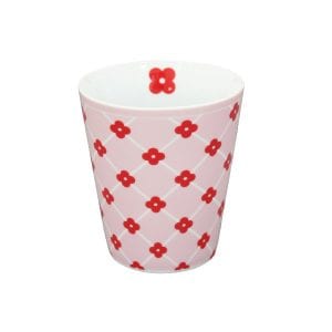 Krasilnikoff Happy Mug – HM280 Becher – rosa mit rote Blumen
