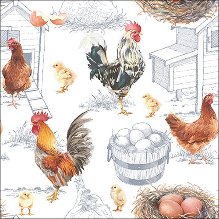 Ambiente - Paper Napkins / Servietten - Chicken Farm / Hühner Farm 33 x 33cm