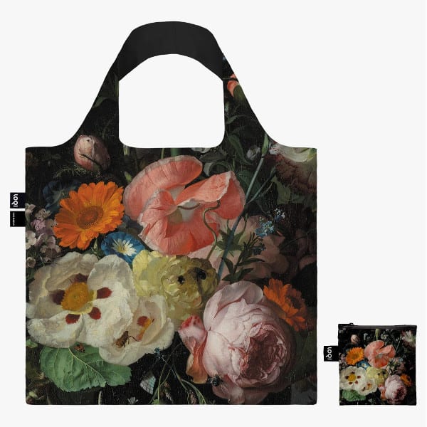 LOQI Bag  - Rachel Ruysch -  Still Life with Flowers on a marble Tabletop 1716, recycled Bag